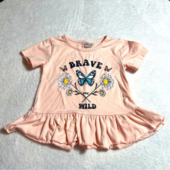 Toddler Girls "Brave and Wild" Babydoll Graphic Tee 0514K - Picture 1 of 6